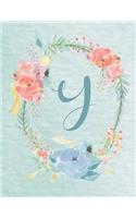 Notebook 8.5"x11" - Letter Y - Light Blue and Pink Floral Design: College-ruled, lined format exercise book, Personalized with Initials.(25 Letter/Initial Y - Light Blue and Pink Floral Design Notebook 8.5"x11", Alphabet)