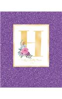 Weekly & Monthly Planner 2020 H: Purple Faux Glitter Gold Monogram Letter H with Pink Flowers (7.5 x 9.25 in) Vertical at a glance Personalized Planner for Women Moms Girls and Scho