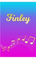 Finley: Sheet Music Note Manuscript Notebook Paper - Pink Blue Gold Personalized Letter F Initial Custom First Name Cover - Musician Composer Instrument Com