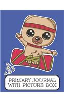 Primary Journal With Picture Box: Adorable Winter Pomeranian Puppy Dog Riding His Snowboard