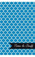 Notes & Stuff - Lined Notebook with Cerulean Blue Moroccan Trellis Pattern Cover