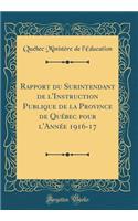 Rapport Du Surintendant de l'Instruction Publique de la Province de QuÃ©bec Pour l'AnnÃ©e 1916-17 (Classic Reprint)