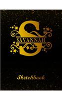 Savannah Sketchbook: Letter S Personalized First Name Personal Drawing Sketch Book for Artists & Illustrators Black Gold Space Glittery Effect Cover Scrapbook Notepad & 