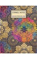 Cornell Notes Notebook: College Ruled Cornell Notebook Paper Index and Numbered Page Interior: Mandala
