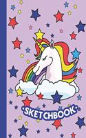 Sketchbook: Cute Blank Notebook for Sketching and Picture Space with Colorful Rainbow Unicorn and Stars Unlined Paper Book for Drawing, Journaling and Doodling,