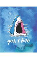 Yes, I Bite: Shark in the Watercolor Ocean 150 Dotted Page 8"x10" Blank Notebook (Large) Great Gift Idea