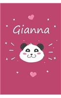 Gianna: A cute personalized panda notebook/ diary for girls and women, with 100 lined pages in 6x9 inch format. Personal Diary Personalized Journal Customiz