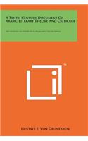 A Tenth Century Document Of Arabic Literary Theory And Criticism