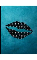 Kiss Mark Lips Pirate Chick Lipstick: Skull Goth Friendly Kisses Love And Romance Wide Ruled Lined Notebook - 120 Pages 8.5x11 Composition