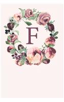 F: Pink Monogram Sketchbook - 110 Sketchbook Pages (6 x 9) - Soft Pink Roses and Peonies in a Watercolor Monogram Sketch Notebook - Personalized Initia