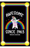 Awesome Since 1963: Dabbing Unicorn Notebook And Journal To Write In For 56 Year Old Boy Girl - 6x9 Unique Diary - 120 Blank Lined Pages - Happy 56th Birthday Gift Comp