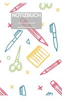 Notizbuch A5 Muster Zeichnung Grundschulsachen Schule Zirkel Stift Pinsel Aufgaben liste Schere Füller
