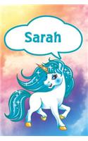 Sarah: Unicorn Personalized Name Notebook Journal Diary Sketchbook with 120 Lined Pages 6x9