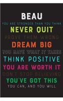 Beau You Are Stronger Than You Think Never Quit Prove Them Wrong Dream Big You Have What It Takes Think Positive You Are Worth It Dont Stop Believing You've Got This You Can And You Will