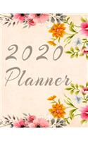 2020 Planner Weekly and Monthly Jan 1, 2020 to Dec 31, 2020 year planner Trendy Floral Botanical Garden Pink Orange Yellow turquoise flowers Cover day by day scheduler agenda Weekly & Monthly Planner & planning Calendar Views