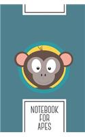 Notebook for Apes: Lined Journal with Cute Monkey Head with blue cirlce Design - Cool Gift for a friend or family who loves animal presents! - 6x9" - 180 White lined p