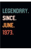 Blank Lined Journal, Notebook, Diary, Planner - Legendary Since June 1973 - 46th Birthday Gift For 46 Years Old Men and Women born in June