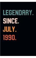 Blank Lined Journal, Notebook, Diary, Planner - Legendary Since July 1990 - 29th Birthday Gift For 29 Years Old Men and Women born in July: Medium College-Ruled Journey Diary, 110 page, Lined, 6x9 (15.2 x 22.9 cm)