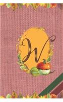 W: Fall Floral Initial Monogram Letter W Personalized Journal Notebook - College Ruled Diary for Women and Girls - Autumn Leaves Earth Tones Pink