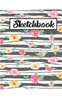 SketchBook: Cute Floral Sketchbook Journal White Paper for Girls (Blank Drawing Books) - 110 Pages, 8.5" x 11" Large