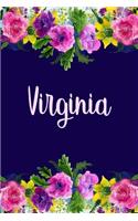 Virginia: Personalized Name Pink Floral Design Matte Soft Cover Notebook Journal to Write In. 120 Blank Lined Pages