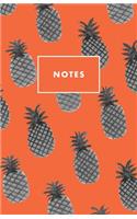 Notes: Red-Orange Pineapples Tropical Palm Beach Paperback Journal / Diary / Notebook with 100 Lined, Cream-colored Pages for Writing Notes and Hand-Painte