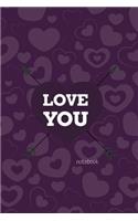 Love You Notebook, Blank Write-in Journal, Dotted Lines, Wide Ruled, Medium (A5) 6 x 9 In (Purple)