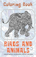 Birds and Animals - Coloring Book - Giraffe, Alpaca, Salamander, Wild cat, and more