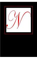 N: Monogrammed Journal with a Stately Red Capital Letter N on a White Background