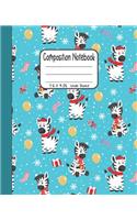 Composition Notebook: 7.5x9.25 Wide Ruled - Joyful Christmas Zebra with Gifts