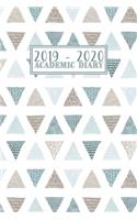 2019 - 2020 Academic Diary: Mid Year Planner Student Journal - Horizontal Week to View with Notes - Teal Blue and Tan Doodle Triangles Pattern