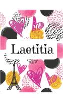 Laetitia: Journal de nom personnalisé Carnet de nom personnalisé Conception de coeurs et de cercles Couleurs roses et noires