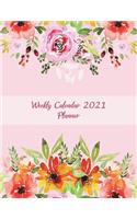 Weekly Calendar 2021 Planner: Pink Flowers Floral, Weekly Calendar Book 2021, Weekly/Monthly/Yearly Calendar Journal, Large 8.5" x 11" 365 Daily journal Planner, 12 Months Calend