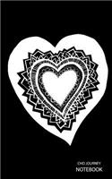 CHD Journey Notebook: White Heart, Black Background, Journal, 5 in x 8 in, 50 sheets / 100 pages, college lined