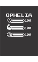 Ophelia: Pixel Retro Game 8 Bit Design Blank Composition Notebook College Ruled, Name Personalized for Girls & Women. Gaming Desk Stuff for Gamer Girls. Funn