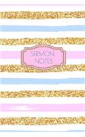 Sermon Notes: Gold Glitter Print Blue Pink and White Softcover Sermon Notes for Kids, Sermon Notebook for Women, Sermon Notes Journal for Ladies