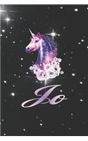 Jo: First Name Personalized Unicorn Customized Names Gift Birthday Girl Notebook Journal