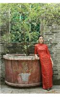 Chinese Woman in Red Grid Notebook
