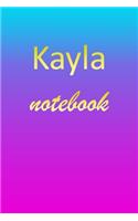 Kayla: Blank Notebook - Wide Ruled Lined Paper Notepad - Writing Pad Practice Journal - Custom Personalized First Name Initial K Blue Purple Gold - Taking 