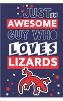 Just an Awesome Guy Who Loves Lizards: Cool Lizard Gifts for Boys and Men... Red, White & Blue Paperback Notebook or Journal