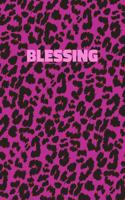 Blessing: Personalized Pink Leopard Print Notebook (Animal Skin Pattern). College Ruled (Lined) Journal for Notes, Diary, Journaling. Wild Cat Theme Design wi