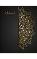 Notebook: Black And Gold Mandala Unlined Unruled Notebook Blank Journal To Write In - Plain Dairy For Notes Drawing And Writing Large (8.5 11 inches) 100 page