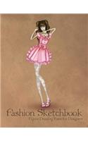 Fashion Sketchbook Figure Drawing Poses for Designers: Large 8,5x11 with Bases and Lolita Style Vintage Fashion Illustration Cover