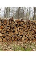 School Composition Book Cut Stacked Woodpile Against Forest Winter Sky 130 Pages: (notebook, Diary, Blank Book)