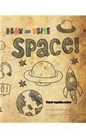 DRAW and WRITE primary composition notebook, 8x10 inch 200 page, Space drawing vintage paper