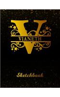 Vianeth Sketchbook: Letter V Personalized First Name Personal Drawing Sketch Book for Artists & Illustrators Black Gold Space Glitter Effect Cover Scrapbook Notepad & A