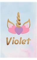 Violet: Personalized First Name Unicorn Gift Birthday Girl Notebook Journal 104 Pages