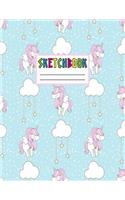 Sketcbook: Cute Unicorn Kawaii Sketch Book for Girls, Kids, Teens, Women (Perfect for Sketching, Drawing, Doodling, Journal, Note Pad, Birthday Party Favors)