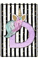 Unicorn Monogram Dot Grid Bullet Journal Notebook - Cute Unicorn Personalized Journal Diary with Dotted Pages - Letter D