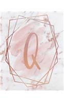 Letter Q Lined Journal: Rose Gold Monogram Lined Journal - 150 Pages - 8x10 inch